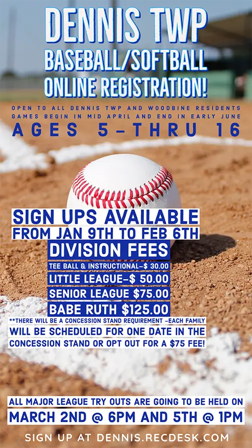 Dennis Twp. Baseball/Softball online registration flier