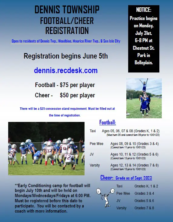 2023 Dennis Township Football/Cheer Registration flier